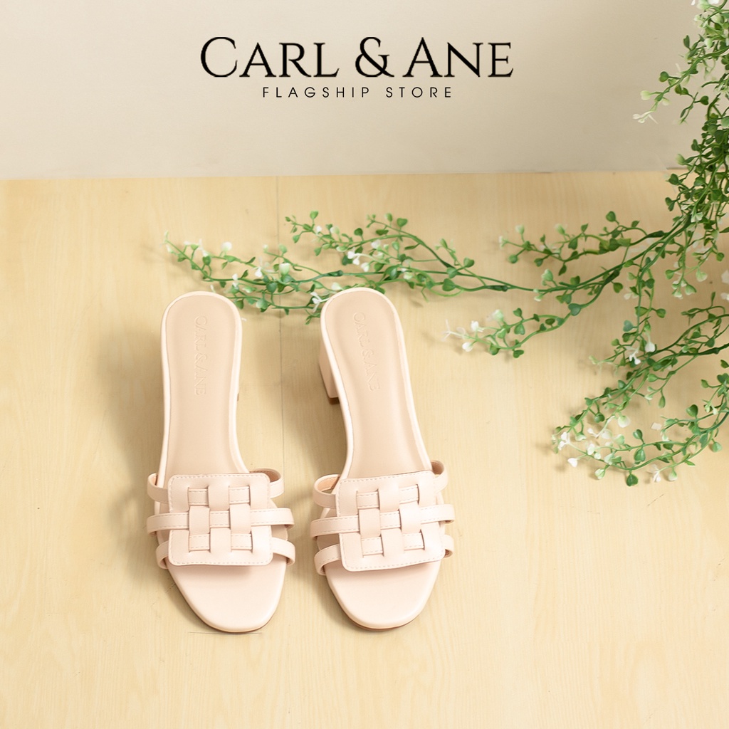 Carl & Ane - Dép cao gót mũi hở phối quai đan cao 4cm màu bò_CS014