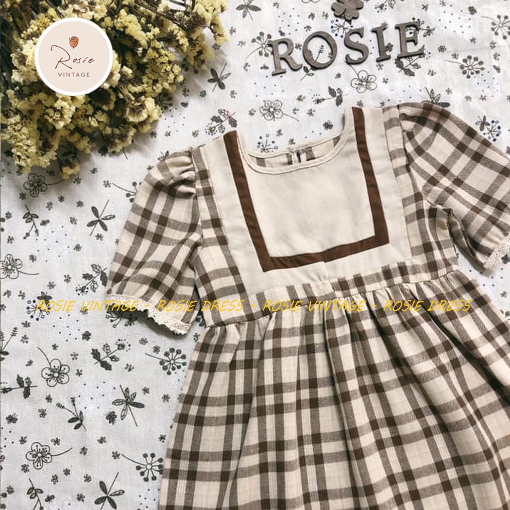 Váy kẻ phối ROSIE V25, chất vải mềm thoáng mát cho bé gái từ 9 - 36kg