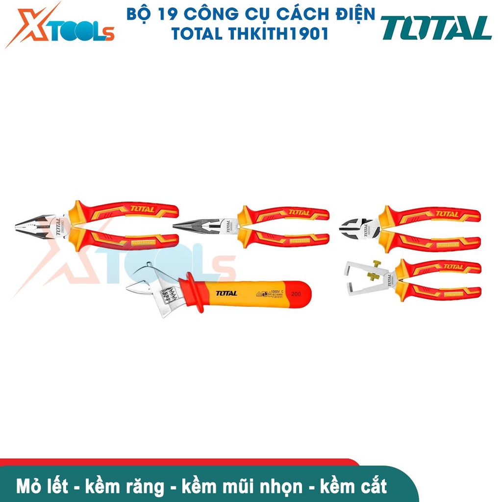 Bộ 19 công cụ cách điện TOTAL THKITH1901 cách điện 1000V, chứng nhận VDE/GS nhiều dụng cụ tiện ích [CHÍNH HÃNG][XTOOLS]