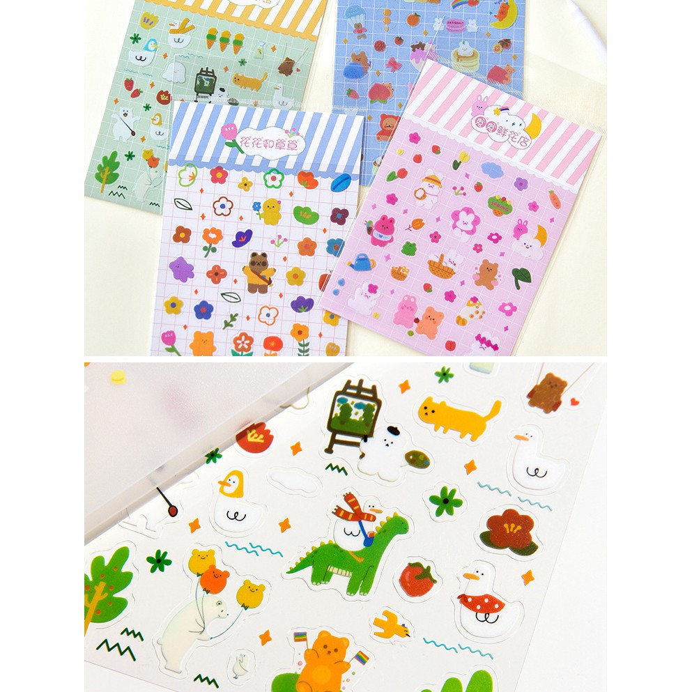 Sticker nền trong động vật cute phong cách Hàn trang trí sổ tay điện thoại | MST398