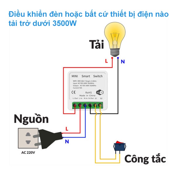 Công tắc điều khiển từ xa Tuya mini 16A, kết nối wifi, hẹn giờ bật tắt qua điện thoại, lắp được cho công tắc cầu thang