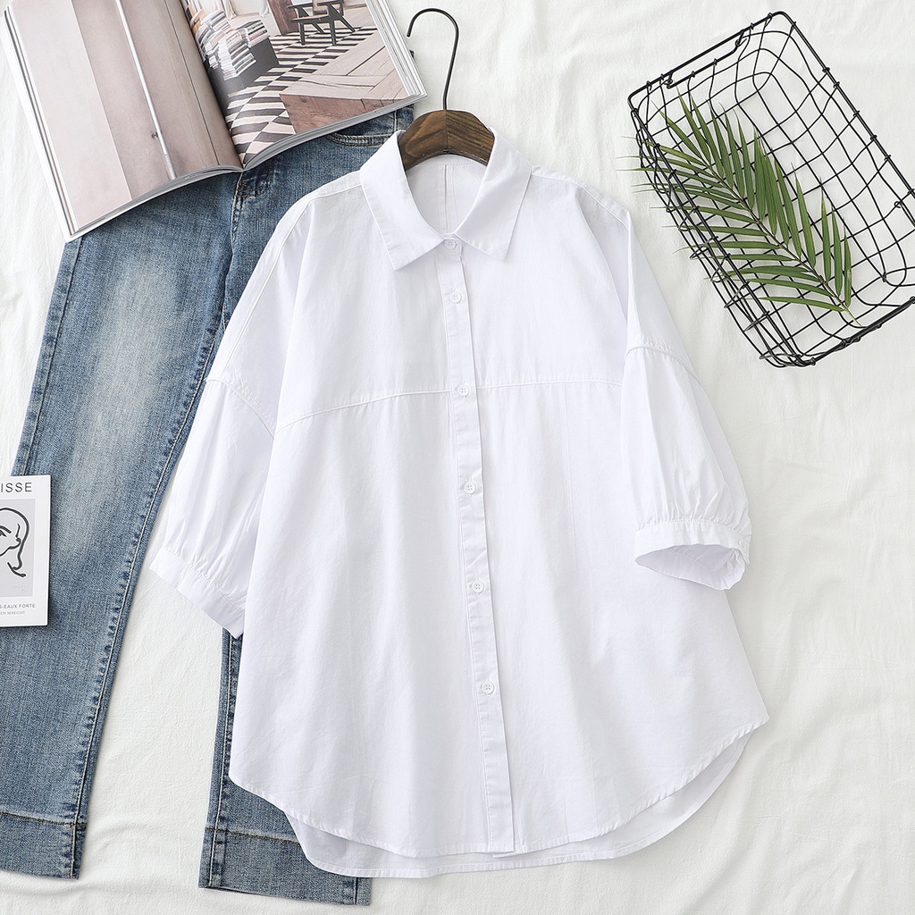 Áo Sơ Mi Tay Lửng Dáng Rộng Phong Cách Hàn Quốc Thời Trang Xuân Hè 2022 Dành Cho Nữ