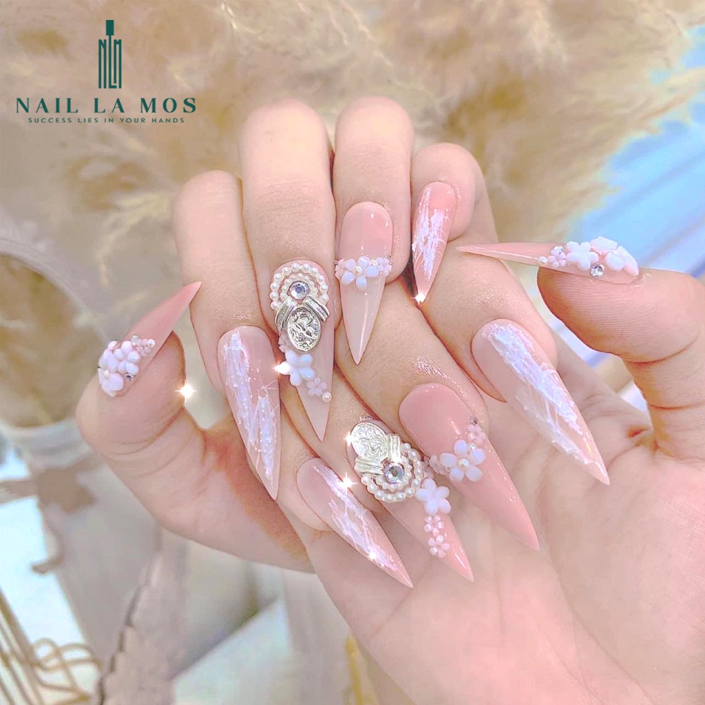 Phụ kiện hoa nhí nail mix bi - hoa sứ nhí nail màu trắng đính móng phong cách Hàn Nhật