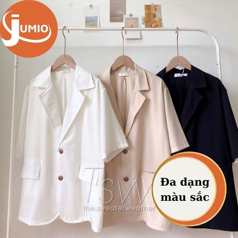 Áo blazer cộc tay túi nắp nữ áo vest khoác ngoài phong cách hàn quốc màu trắng be JUMIO ABL