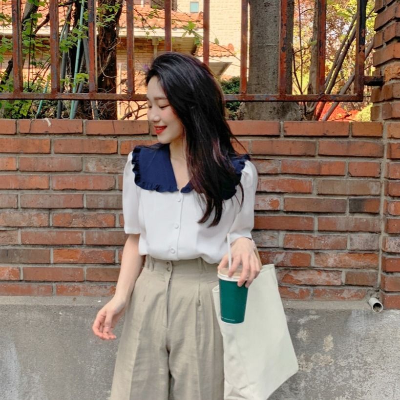 Áo Sơ Mi Nữ Ngắn Tay Cổ Bẻ Form Rộng Thời Trang Hàn