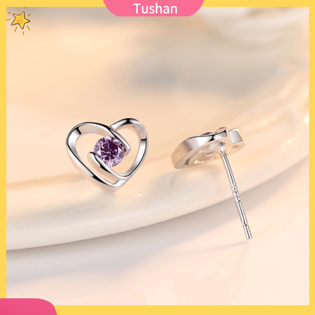 TUSH_Fashion Women Cubic Zirconia Inlaid Swirl Heart Ear Stud Earrings Jewelry Gift