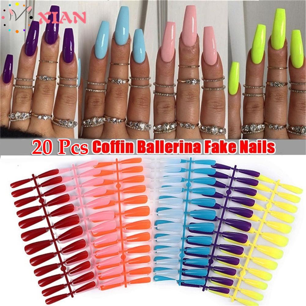 (Hàng Mới Về) Set 20 Móng Tay Giả Màu Sắc Ngọt Ngào Xinh Xắn