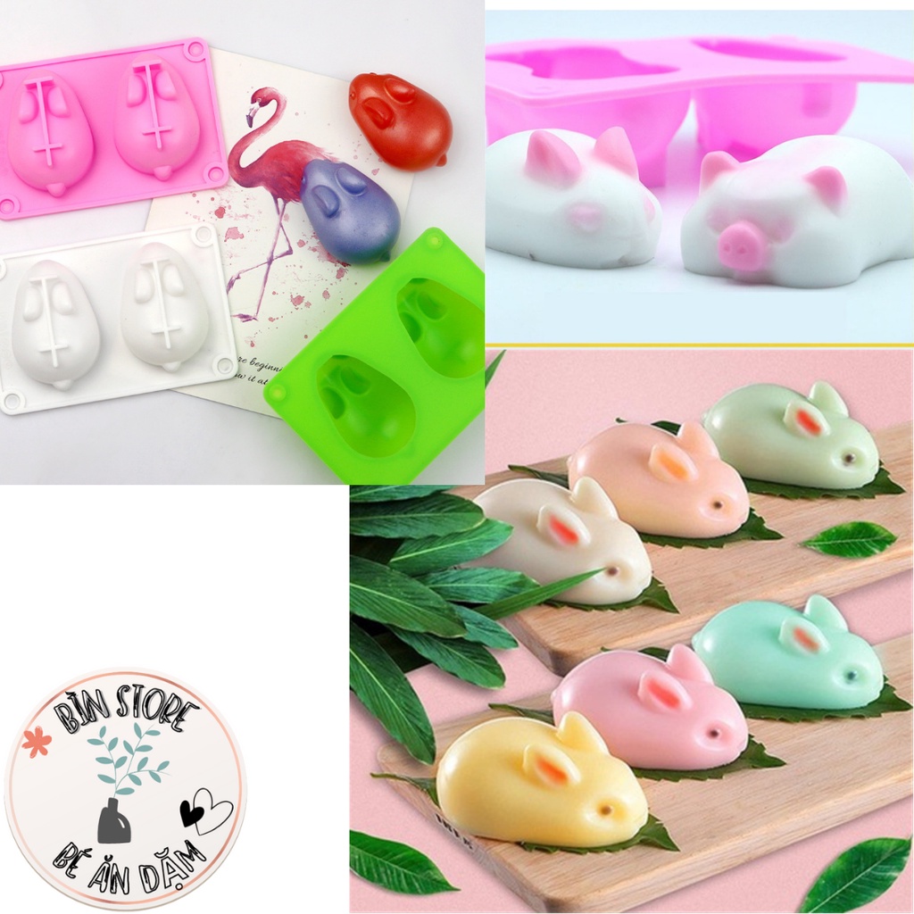 Khuôn silicon gồm thỏ và heo 3D để làm pudding, tàu hũ non, thạch,...tạo hình dạng cho thức ăn thêm bắt mắt BÌN STORE