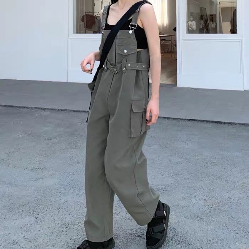 yếm street style quần dài ống suông kèm đai phối túi trước siêu ngầu ulzzang hàn quốc