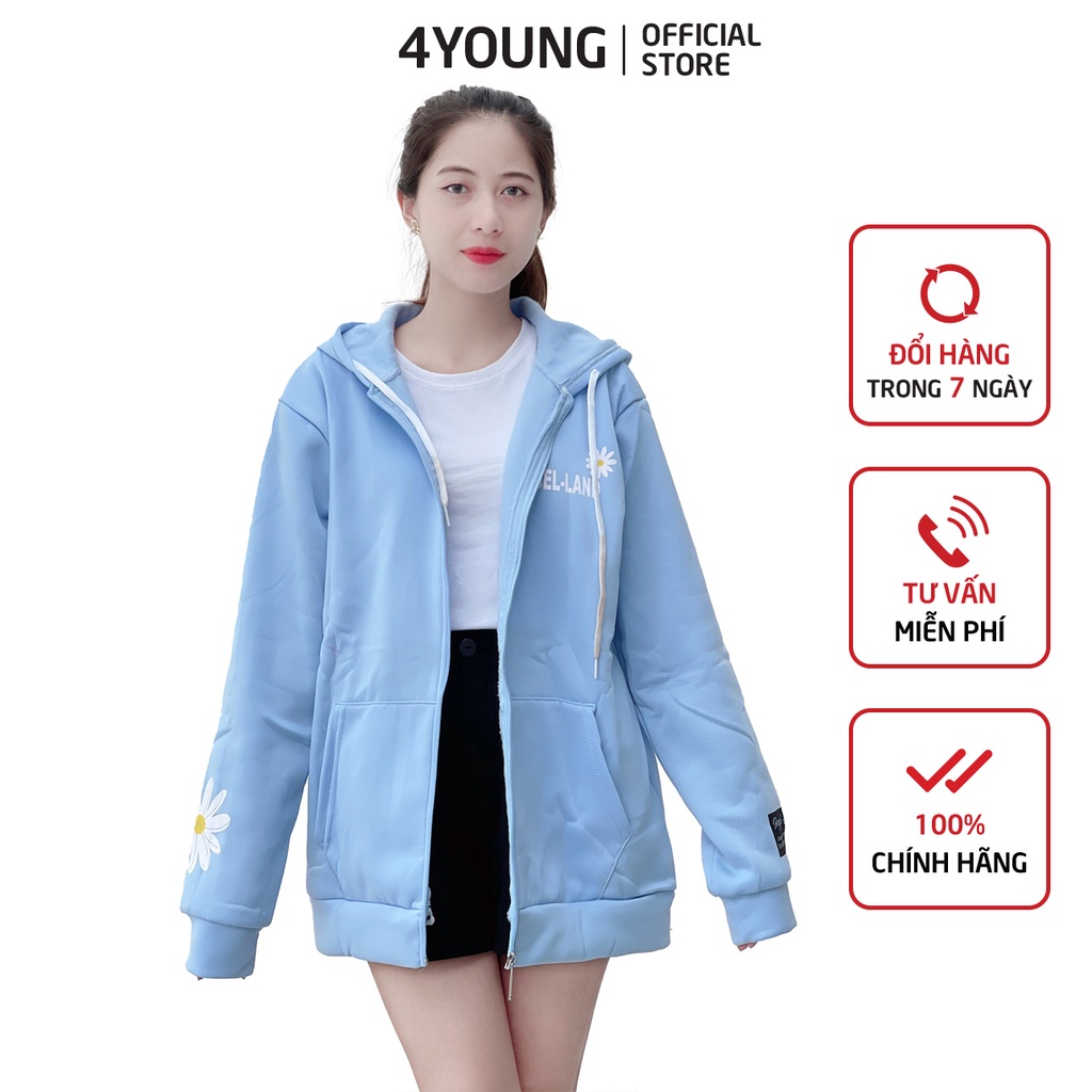 Áo khoác nam nữ form rộng hoodie có dây kéo - 4YOUNG LV34