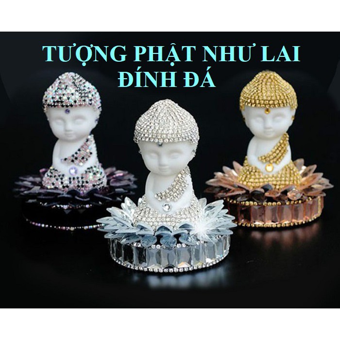 Tượng Phật Như Lai đính đá ngồi toàn sen, để xe ô tô, bàn làm việc tinh tế & độc đáo