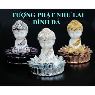 [TẶNG MIẾNG DÁN SILICON] Tượng Phật Như Lai đính đá ngồi toàn sen, để xe ô tô, bàn làm việc tinh tế & độc đáo