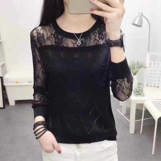 ÁO LEN TAY DÀI PHA REN CHẤT XỊN XÒ