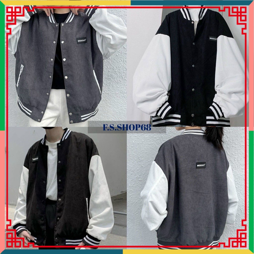 Áo Khoác Nhung Tăm, Áo Khoác Bomber Form Rộng Thêu Logo MissSout Độc Đáo.At