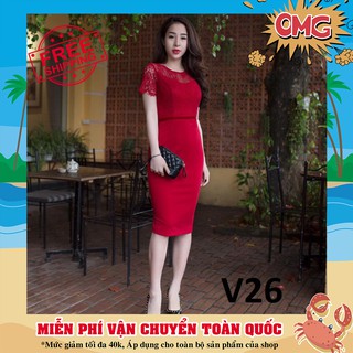 [ĐẦM HOT] ĐẦM ÔM CAO CẤP CỔ TRÒN PHỐI REN CỰC XINH HAI MÀU ĐỎ ĐEN ĐỦ SIZE M L XL 2XL - XƯỞNG ĐẦM THÙY DƯƠNG - V26