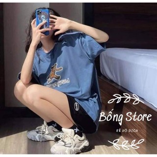 [Rẻ Vô Địch] Áo cotton tay lỡ Unisex  mặc đôi ,nhóm , lớp------ Bộ gấu _ áo xanh quần đùi