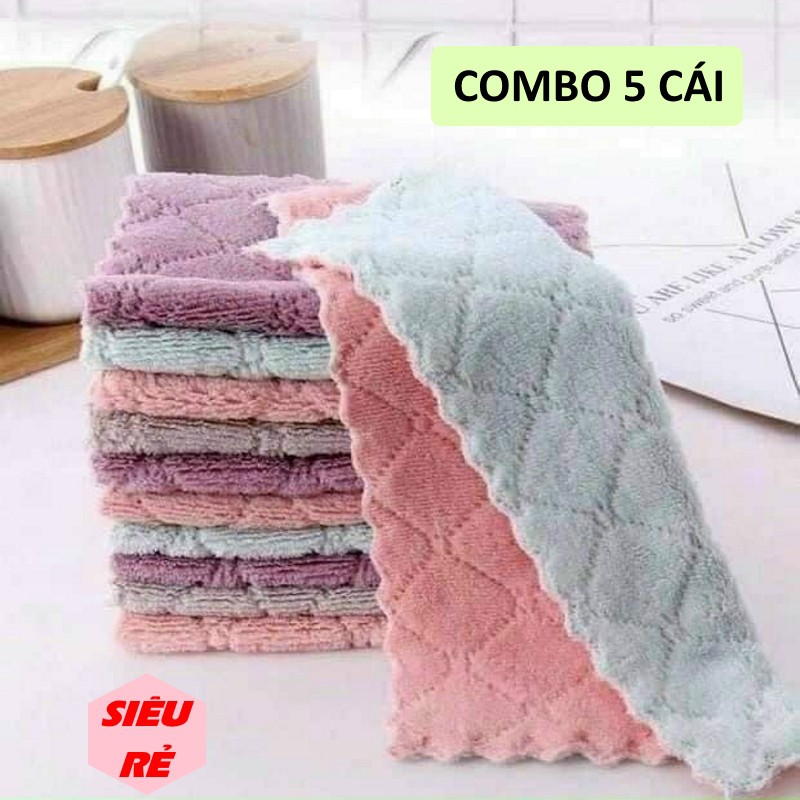 [ Combo 5 cái ] Khăn lau bếp đa năng siêu thấm - Mềm mịn, thấm hút tốt, dùng trong bếp ăn, nhà tắm, phòng khách GD015