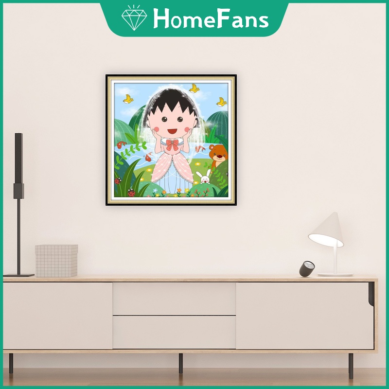 Bộ Tranh Đính Đá 5D Tự Làm 30x30cm / 40x40cm / 50x50cm Hình Sakura Momoko Dễ Thương Trang Trí Nhà Cửa