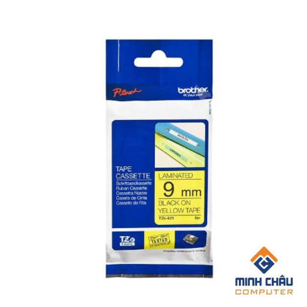 Nhãn in Brother TZe tiêu chuẩn Chữ đen trên nền vàng 9mm TZe621 Hàng chính hãng