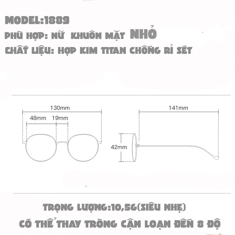 Gọng Kính Kim Loại Tròn Form Nhỏ 1889