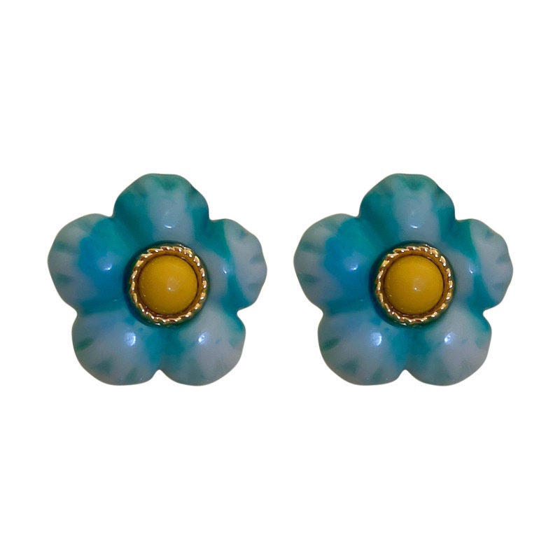 Đôi khuyên tai chốt xỏ bạc mặt kiểu bông hoa đính đá nhân tạo nhiều màu sắc thời trang