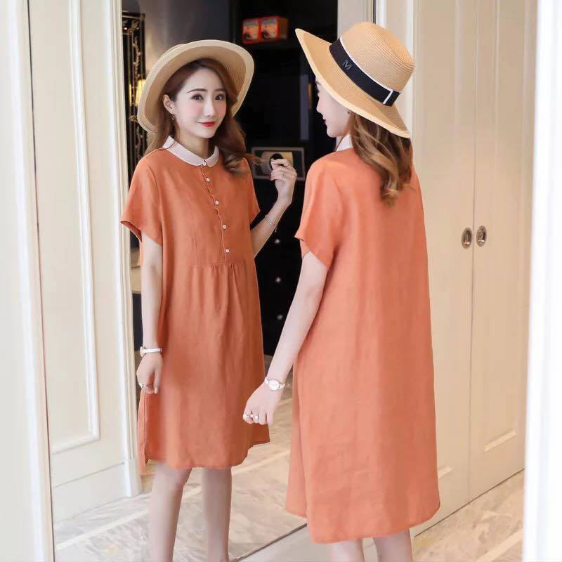 MM 1295 Váy bầu cam đất cổ sen