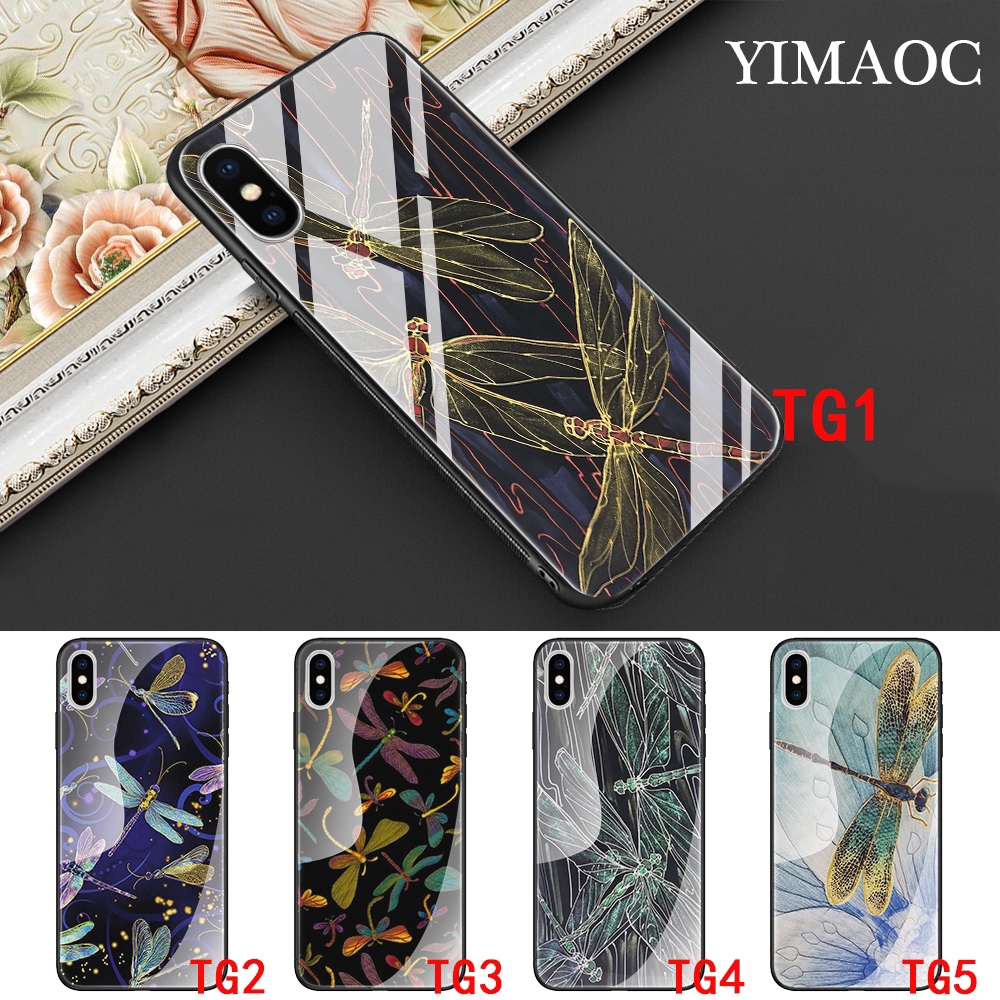 Ốp điện thoại mặt kính hình chuồn chuồn cho IPHONE XS MAX XR X 11 PRO 7 8 6 6S PLUS 82A