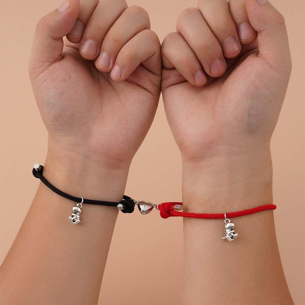 QQMALL Set 2 Vòng Tay Mặt Hình Khủng Long Bằng Thép Không Gỉ Màu Bạc Phong Cách Hàn Quốc Cho Nam