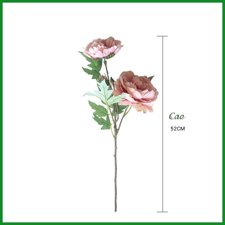 [ Hoa lụa ] 1 cành hoa Mẫu Đơn SIZE TO dài 52cm, gồm 2 bông 1 nụ