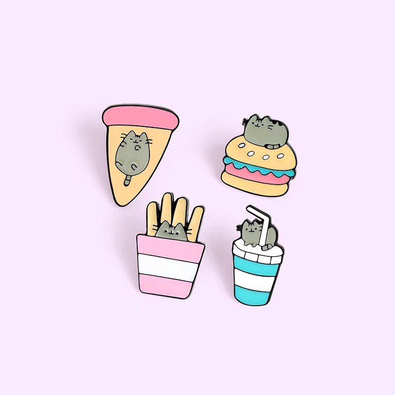 Huy hiệu balo, enamel pin cài áo Mèo và fastfood chibi │ kim loại │ xem thêm ở phần MÔ TẢ SẢN PHẨM