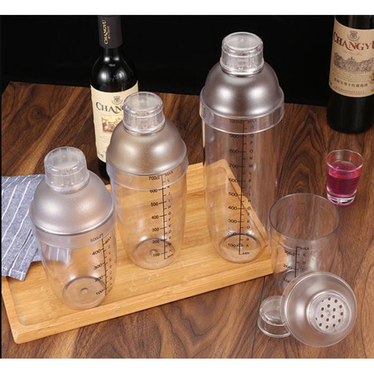 Bình lắc shaker pha chế nhựa chia vạch 350ml-530ml-700ml pha chế trà sữa cocktail hoặc nắp bình lắc