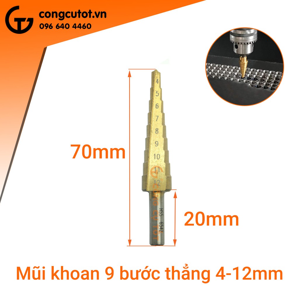 Mũi khoan bước thẳng phủ Titan chuôi tròn vát HSS 6542