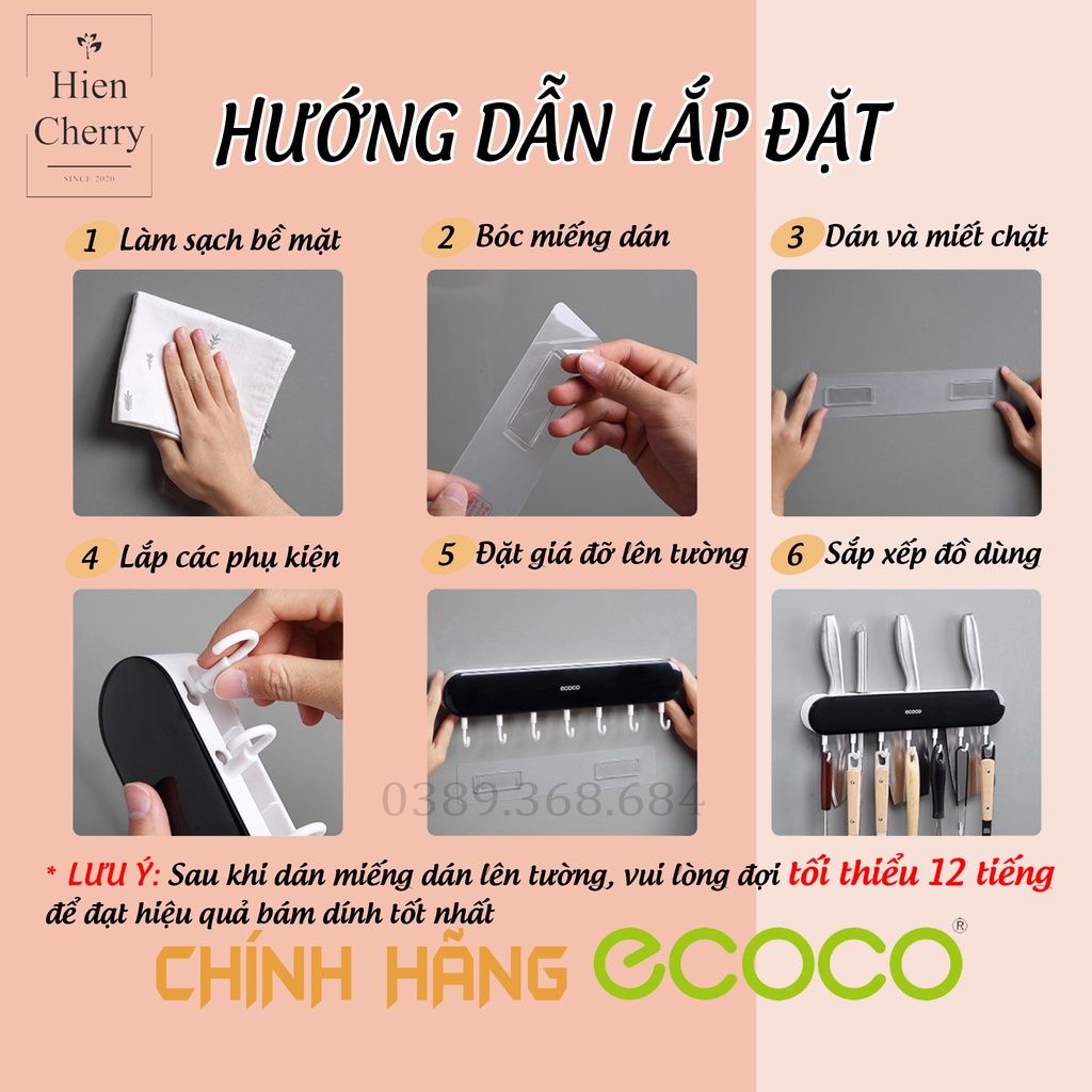 Kệ cắm dao Ecoco dán tường , giá treo đồ đa năng, có ngăn đựng đũa, thìa, móc treo đồ tiện dụng, E2028 - E2027