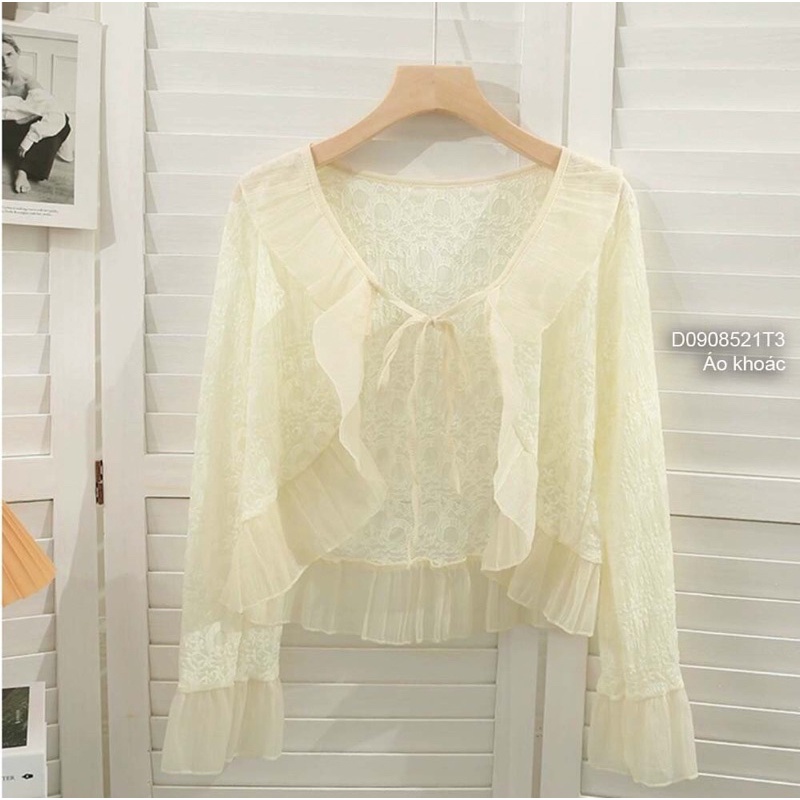 Áo khoác ren lai phối bèo kiểu thắt nơ TT0908