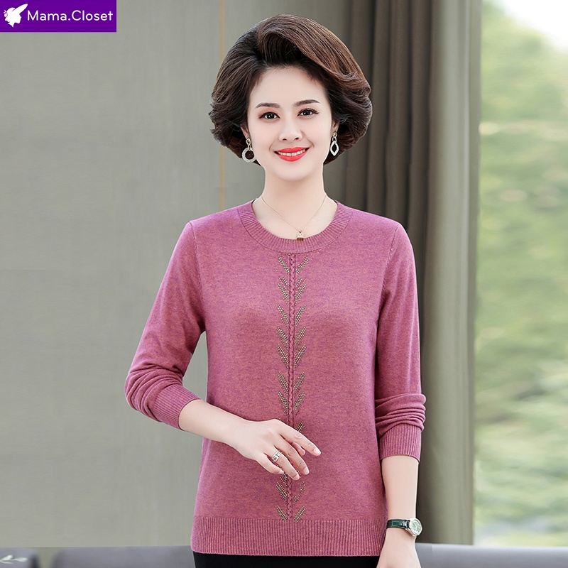 #HH6001 ÁO LEN CỔ TRÒN, DÀI TAY ĐÍNH ĐÁ CHO PHỤ NỮ TRUNG NIÊN HÀNG HOT QUẢNG CHÂU 2021 | BigBuy360 - bigbuy360.vn