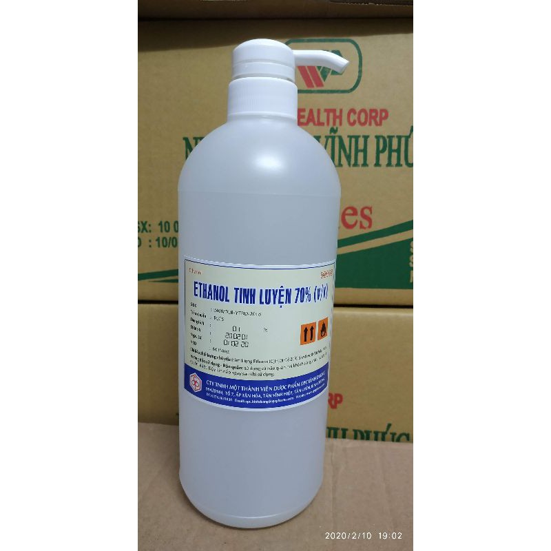 1 THÙNG (12 CHAI) CỒN ETHANOL TINH LUYỆN 70 ĐỘ CTY DƯỢC OPC, CHAI 1 LÍT CÓ VÒI NHẤN