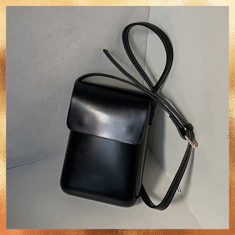 Túi đeo chéo bằng da đựng điện thoại nam nữ màu đen kèm ảnh thật HÀNG CÓ SẴN tặng khẩu trang