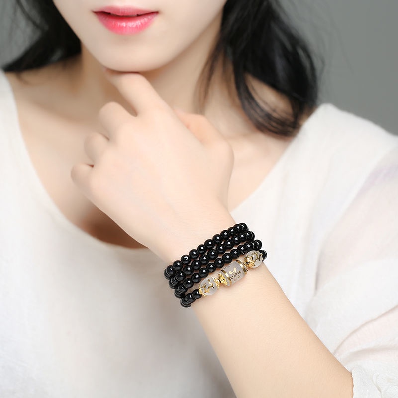 Vòng Tay Chuỗi Hạt Đá obsidian 6mm 8mm Thời Trang Cho Cặp Đôi