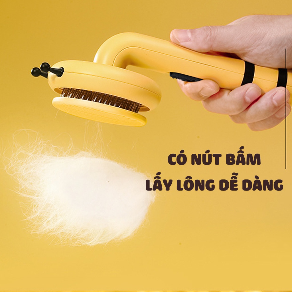 Lược chải lông chó mèo tích điện ong vàng có nút bấm cao cấp