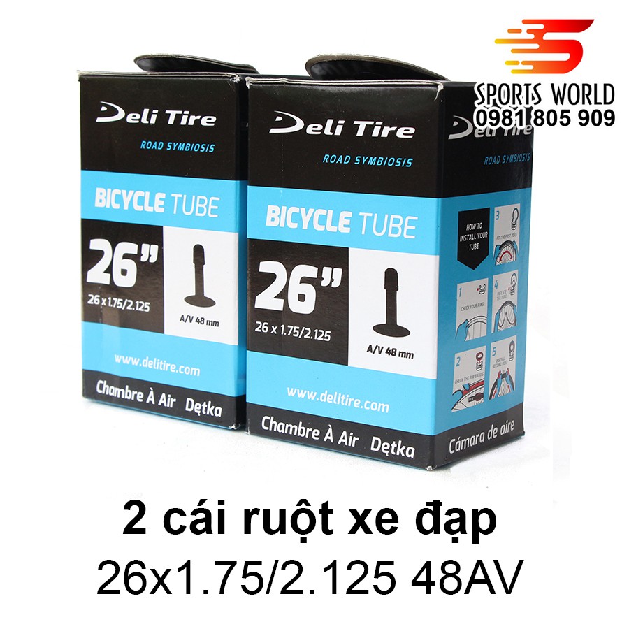 Ruột xe đạp 26x1.75/2.125 van xe máy dài 48mm DELI-TIRE