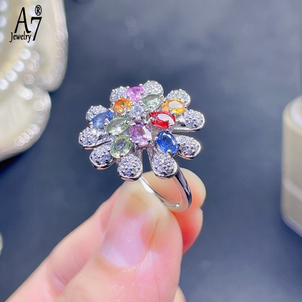 Nhẫn Bạc A7 S925 Đính Đá Nhiều Màu Cho Nữ