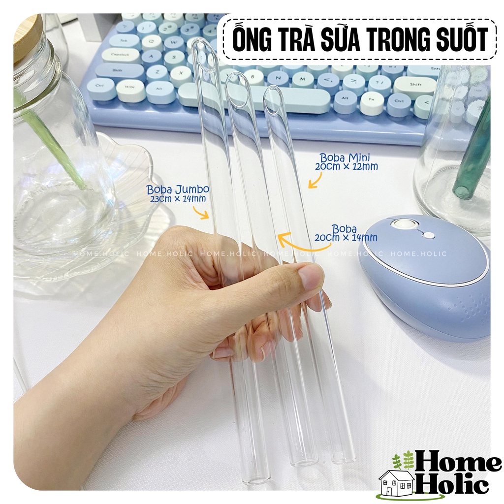 Ống Hút Trà Sữa Trân Châu Thuỷ Tinh Borosilicate Boba 20cm - 23cm Nhiều Màu Home Holic