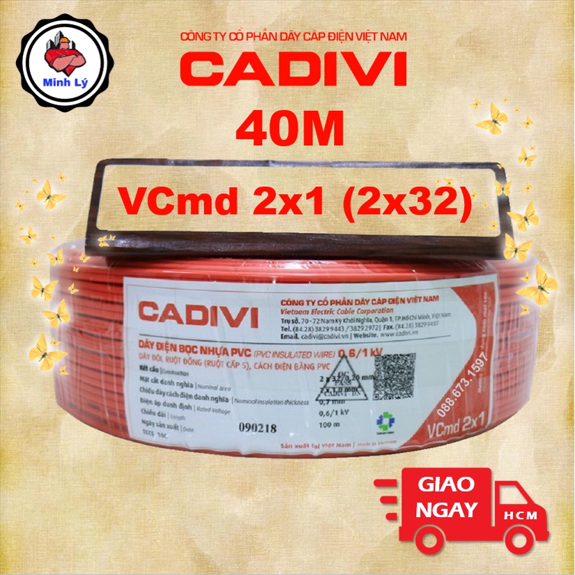 Cuộn 40m Dây Điện Đôi Mềm 1.0 CADIVI Vcmd 2x1.0 Hay 2x32 Cao Cấp