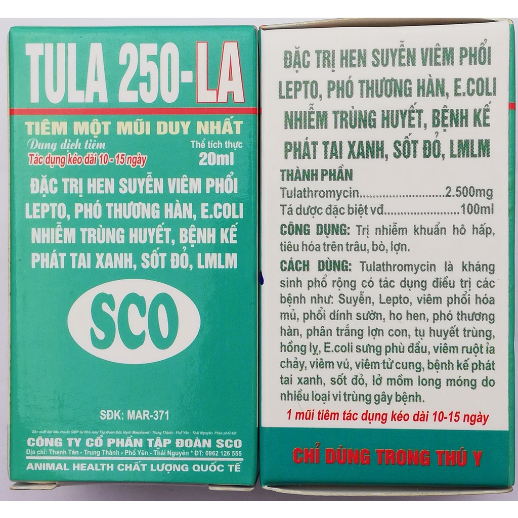 1 lọ TU LA 250 Loại 20ml Chuyên Dùng cho gia súc, gia cầm, chó, mèo