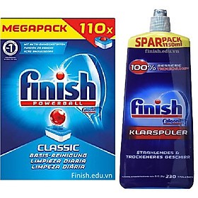 Viên rửa bát finish 110 viên+1150ml Nước làm bóng bát Finish dùng cho Máy rửa bát