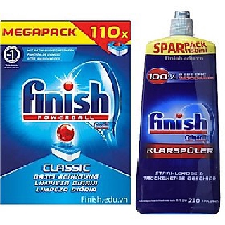 Viên rửa bát finish 110 viên+1150ml Nước làm bóng bát Finish dùng cho Máy rửa bát