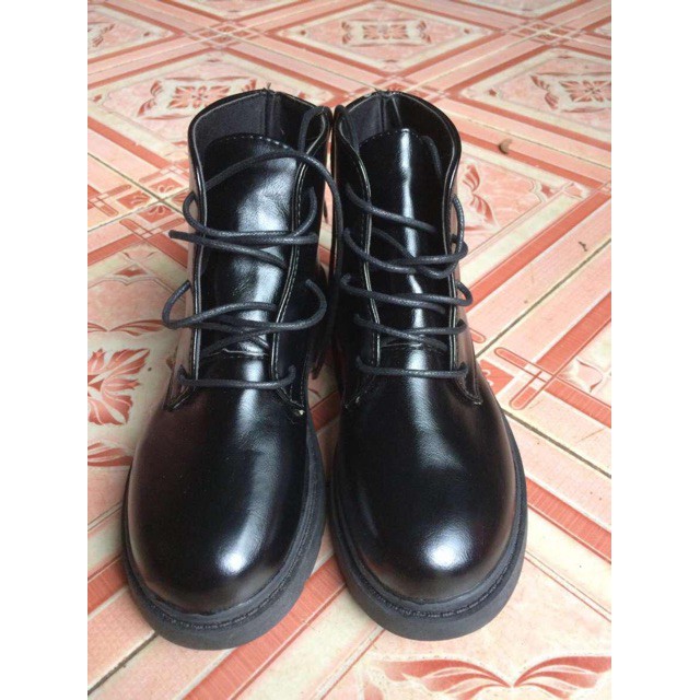 Giày bốt cổ cao Martin Gót Vuông đen nhám, đen bóng boots phong ulzzang  Cách Hàn Quốc Cho Nữ
