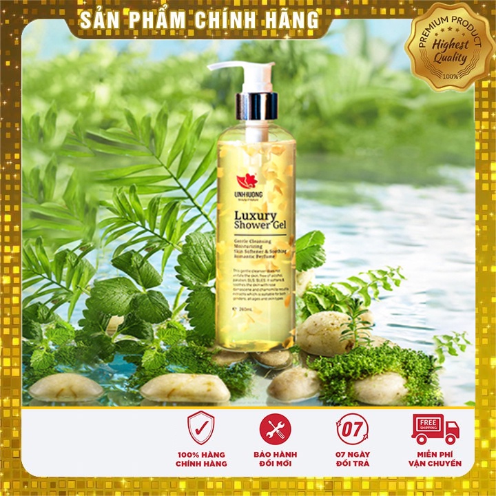 sữa tắm linh hương, sữa tắm hấp trắng cánh hoa linh hương chai 260ml
