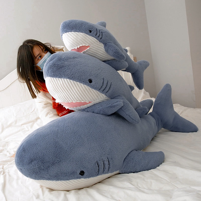 CÓ SẴNGấu bông cá mập lông xù chất vải mềm mịn hàng cao cấp kích thước 60-90-120cm