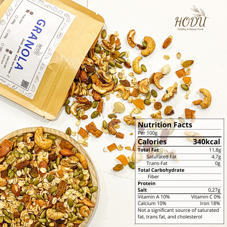 Granola siêu hạt &amp; quả, ngũ cốc giảm cân tự nhiên 500g | HODU - Thế giới đồ ăn healthy - Đồ ăn kiêng Hà Nội